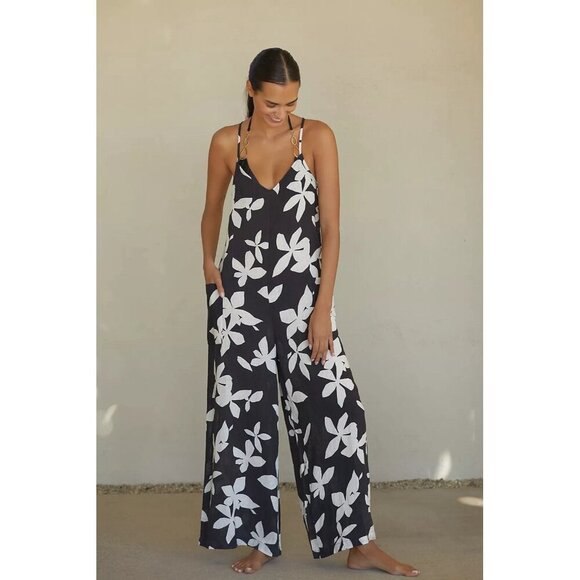 NWT Size S - Anthropologie Linen floral Jumpsuit (NWT US$ 118) - Picture 1 of 15